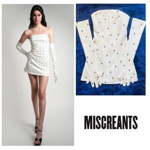 MISCREANTS White Polka Dot Strapless Mini Dress with Gloves